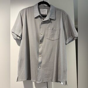 Ministry of Supply Gray and White Seersucker Button Down Shirt